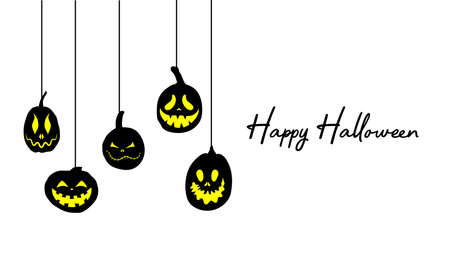 Happy Halloween background. Pumpkins with scary glowing faces. vector illustration.のイラスト素材