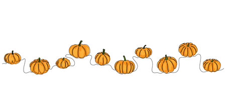 Pumpkins continuous one line drawing background. Vector illustration for design poster, banner, flyer.のイラスト素材