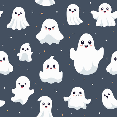 Seamless pattern with cute ghosts. Halloween background. Vector illustration.のイラスト素材