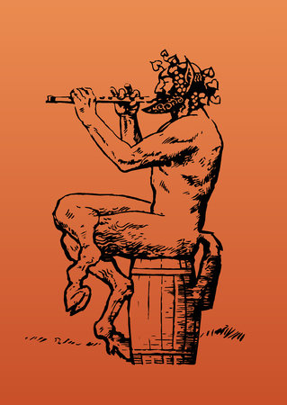 Satyr playing flute on orange backgroundのイラスト素材