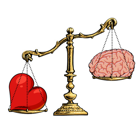 Heart and brain on scales. Choice concept.のイラスト素材