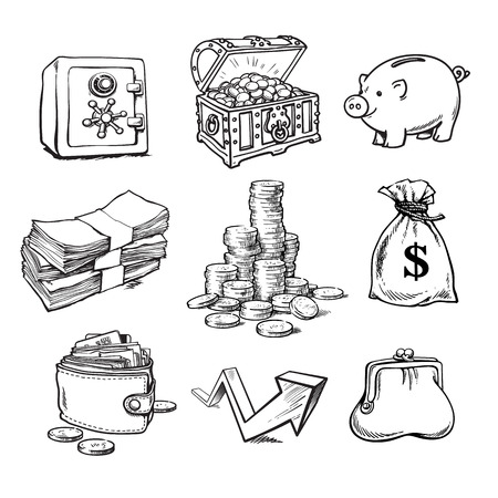 Black and white business money setのイラスト素材