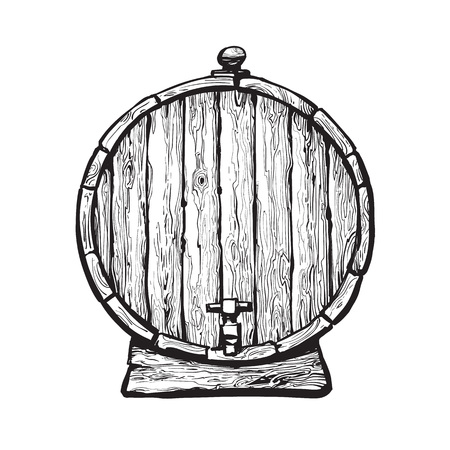 Old wooden barrel with tapの写真素材