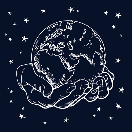 Two palms hold the globeのイラスト素材