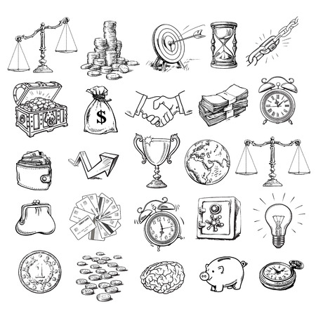 Big business symbols set. Sketch style vector.のイラスト素材