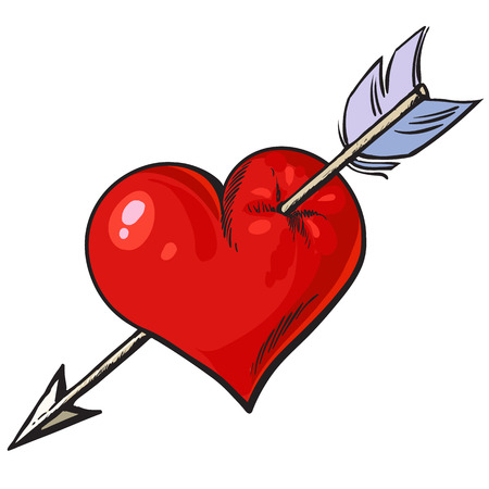Cartoon red heart pierced by an arrow. Vector.のイラスト素材
