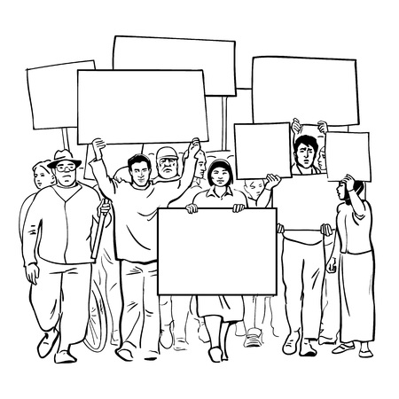 Mass demonstration of protest. Vector.のイラスト素材