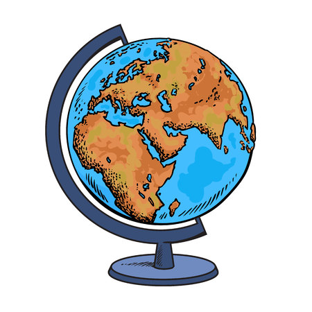 School globe. Model of Earth. Geography icon. Hand drawn vector illustration in sketch style.のイラスト素材