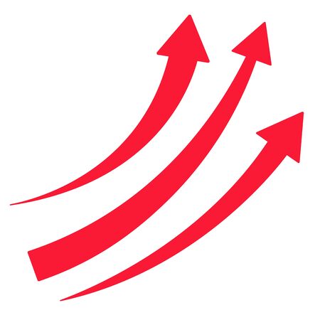 Set of red arrows pointing up. Vector illustration isolated on white background.