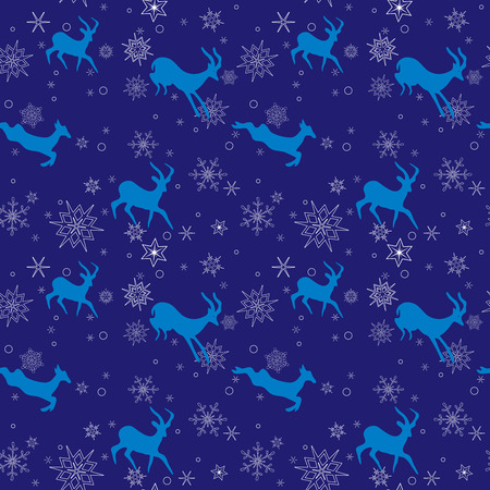 dark blue seamless christmas pattern with blue goats - vectorのイラスト素材