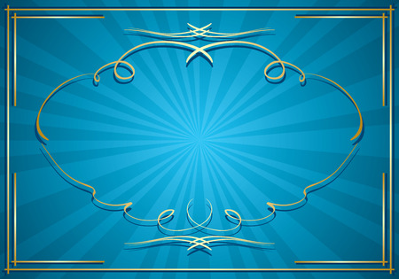 blue background with rays and gold frame  vectorのイラスト素材