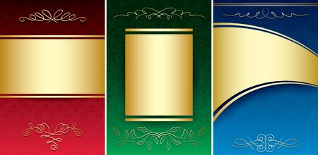 set of bright vintage backgrounds with gold decorative ornament  vectorのイラスト素材