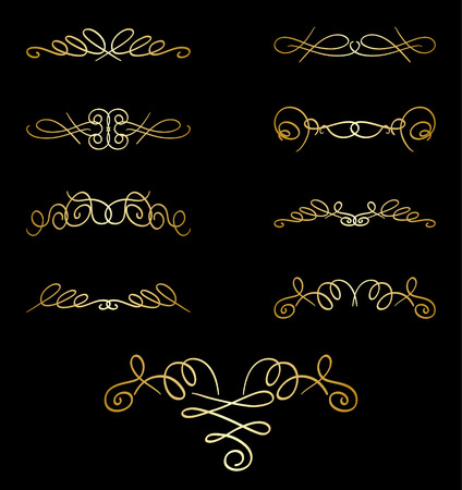 gold curly elements on black - vector setのイラスト素材