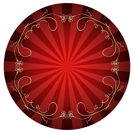 red background with gold curly frame - vectorのイラスト素材
