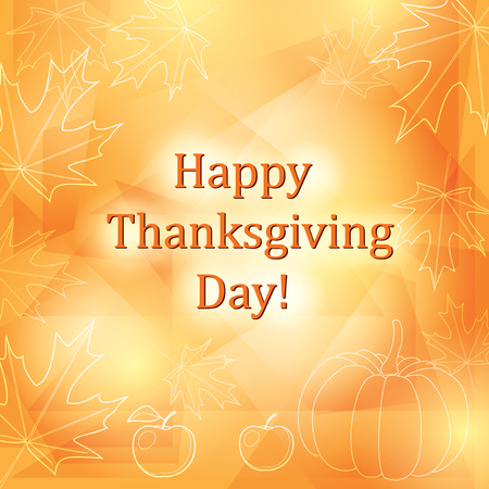 happy thanksgiving day - yellow and orange vector background with maple leavesのイラスト素材