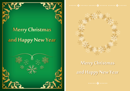 Green and beige greeting cards for christmas - vector postcardsのイラスト素材