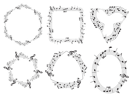 Set of musical vector frames with music notesのイラスト素材