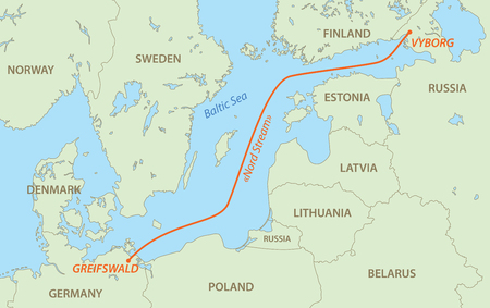 Nord Stream is gas pipeline from Russia to Germany  vector mapのイラスト素材