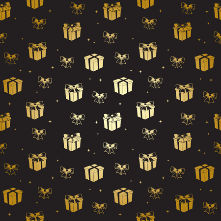 black pattern with golden gifts - vector holiday backgroundのイラスト素材