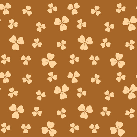 bright brown seamless pattern with light beige shamrock leaves - vector backgroundのイラスト素材