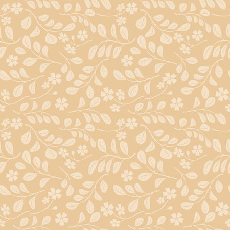beige seamless pattern with floral branches - vector decorative backgroundのイラスト素材