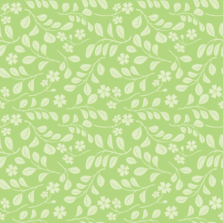 light green leaves with flowers on bright green background - seamless patternのイラスト素材
