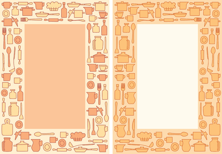 colorful kitchenware on A4 background - vector decorative frame for menuのイラスト素材