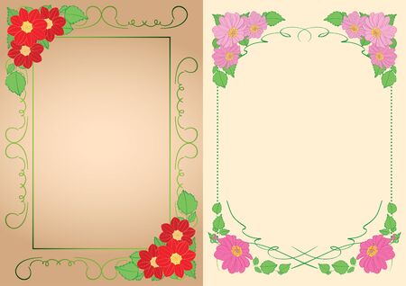 beautiful backgrounds - vector vertical frames with dahlias in cornersのイラスト素材