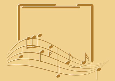 brown frame with music notes on beige background - vector flyerのイラスト素材