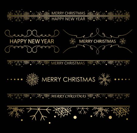 decorative design elements with snowflakes for christmas holidays - vector golden setのイラスト素材