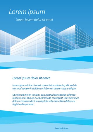 blue business template with buildings - vector presentation page - company bannerのイラスト素材
