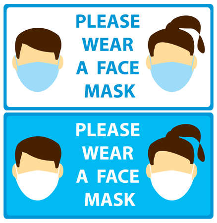 faces with mask - vector leaflets request man and woman wear maskのイラスト素材