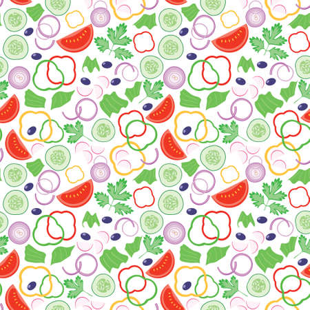 seamless pattern with tomatoes and cucumbers and onion - vector illustrationのイラスト素材