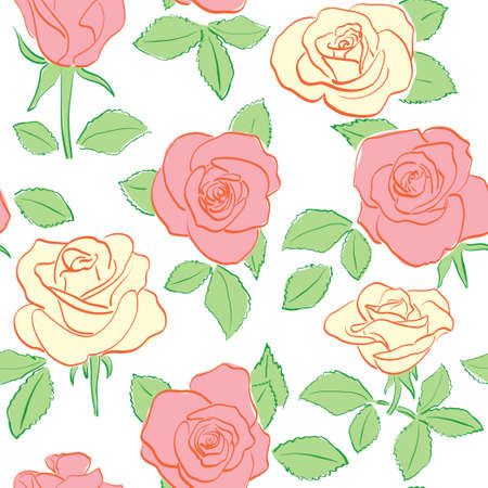 seamless pattern with roses - white vector floral backgroundのイラスト素材