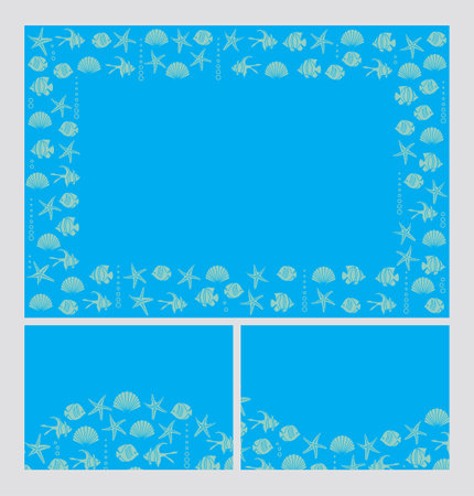 blue backgrounds with marine animals - vector templates with fishes and sea starsのイラスト素材