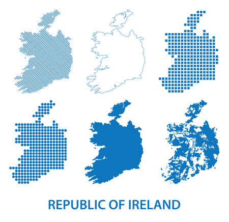 map of Republic of Ireland - vector set of silhouettes in different patternsのイラスト素材