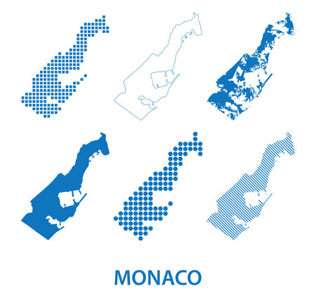map of Principality of Monaco - vector set of silhouettes in different patternsのイラスト素材
