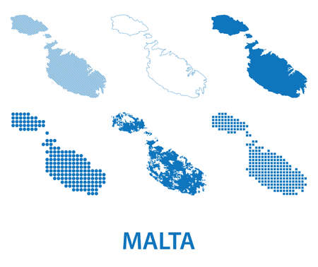 map of Republic of Malta - vector set of silhouettes in different patternsのイラスト素材