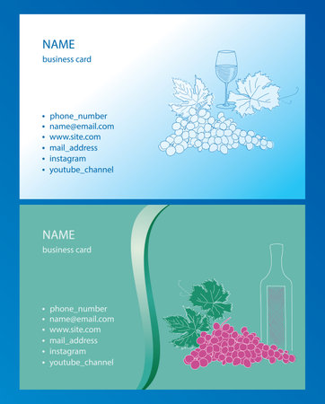 business cards with grape and wine glass and wine bottle - vector sampleのイラスト素材