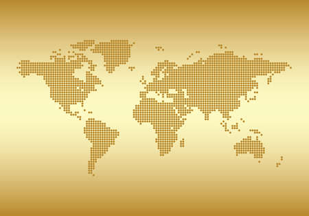 abstract dotted world map on yellow vector background with gradientのイラスト素材