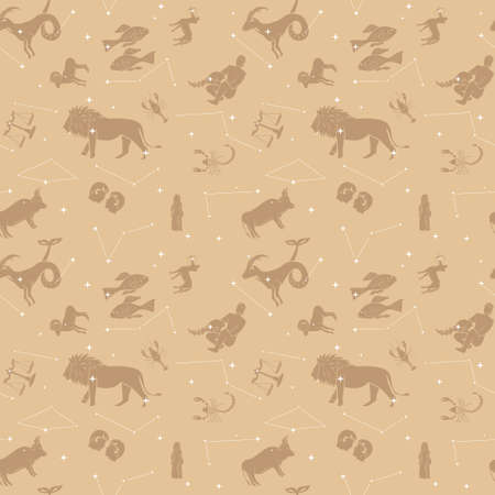 brown vector seamless pattern - Zodiac constellations and starsのイラスト素材