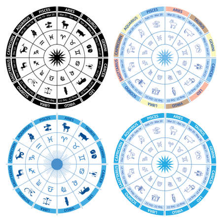 Zodiac wheels - vector circles with signs and animalsのイラスト素材