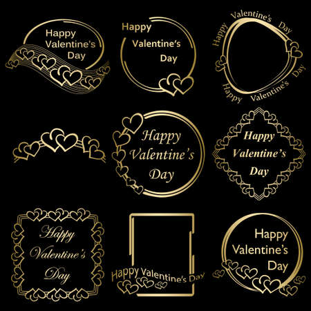 gold stamps with hearts for valentine's day - vector decorative framesのイラスト素材