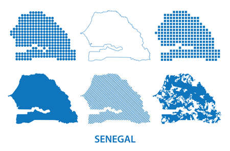 map of Republic of Senegal in West Africa - vector set of silhouettes in different patternsのイラスト素材