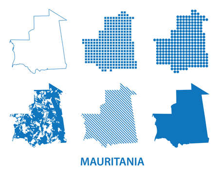 map of Islamic Republic of Mauritania in West Africa - vector set of silhouettes in different patternsのイラスト素材