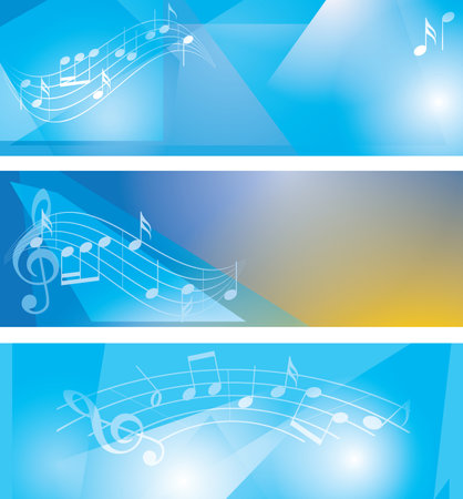 blue abstract backgrounds for events - vector banners with music notesのイラスト素材