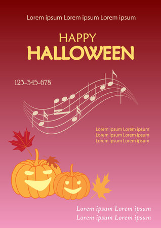 red orange music banner for halloween - vector a4 template with music notesのイラスト素材