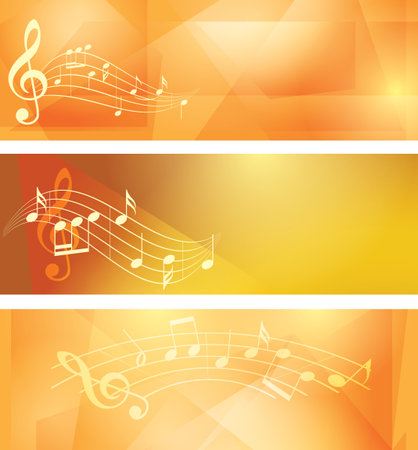 orange abstract backgrounds - vector banners with music notesのイラスト素材