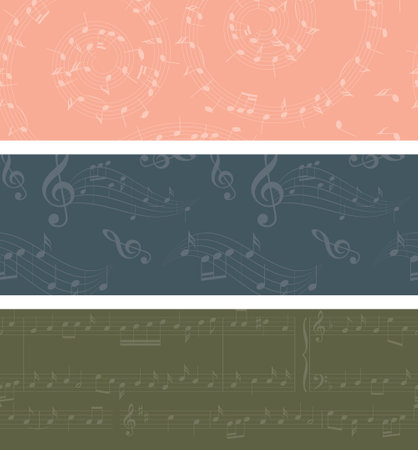 colored vector banners with abstract music notes - setのイラスト素材