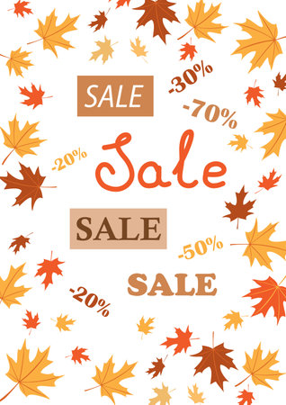 sale banner with bright autumn leaves - a4 vector backgroundのイラスト素材